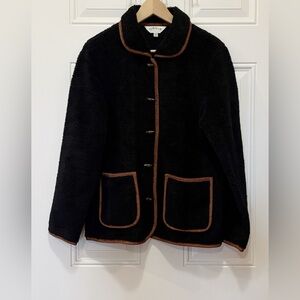 Orvis Toggle-Button Black Sherpa Fleece Jacket Size M